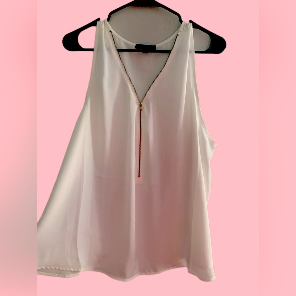 Pretty White Blouse With Gold Zipper.